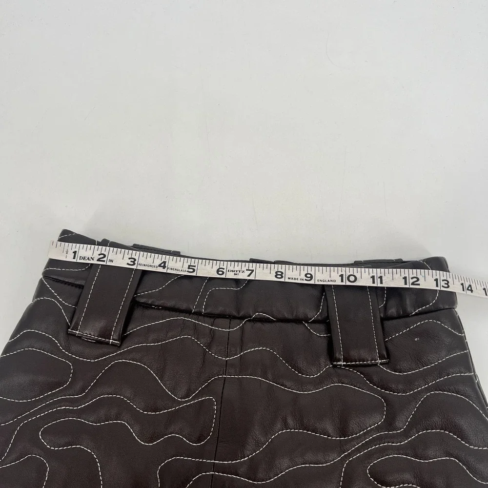 Ganni Mini Skirt Womens 4 / EU36‎ Lamb Leather Brown Neutral Quilted Embroidered